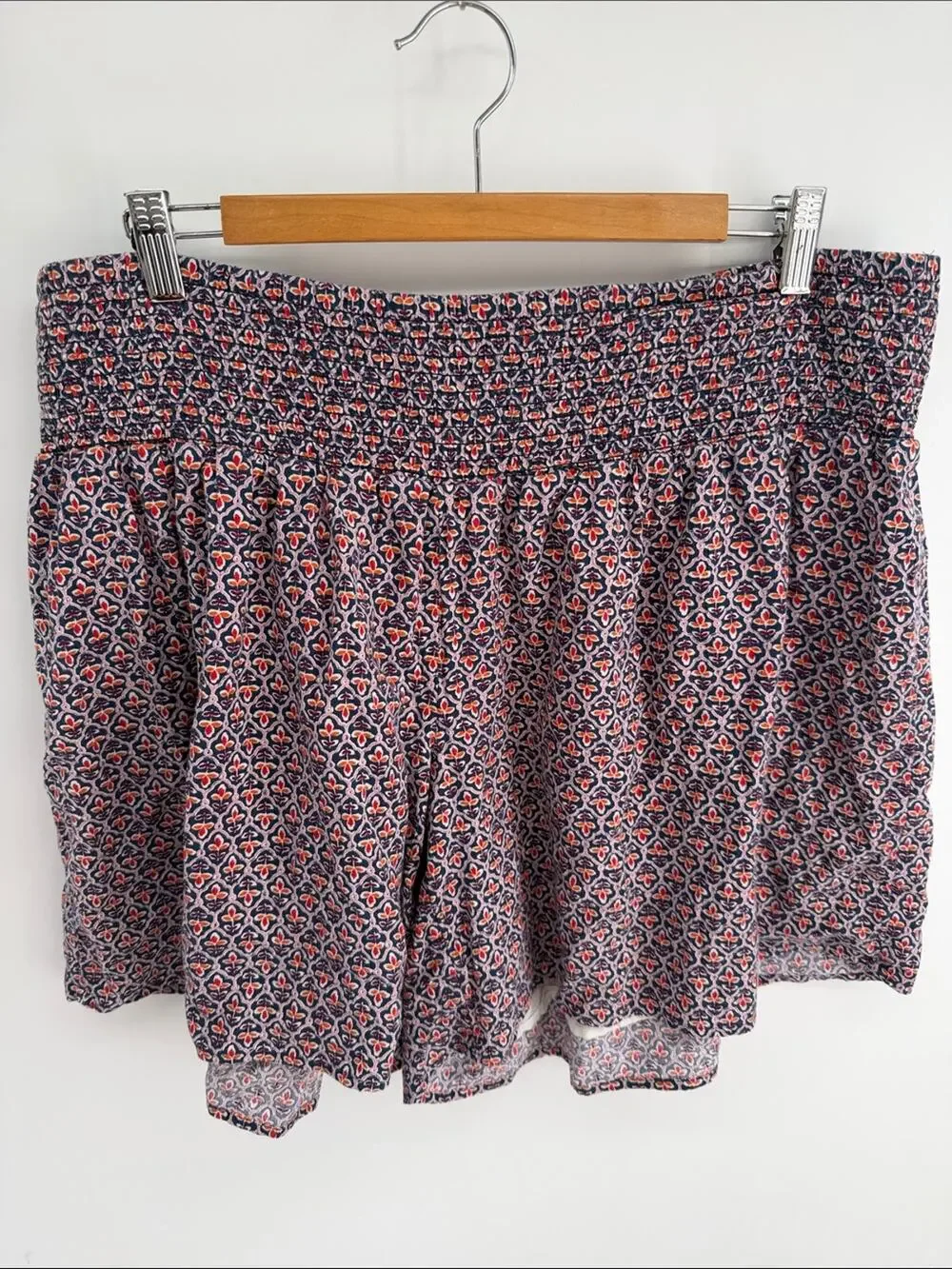 J. Jill 100% cotton smocked waist pull on printed wide leg culottes shorts sz XL
